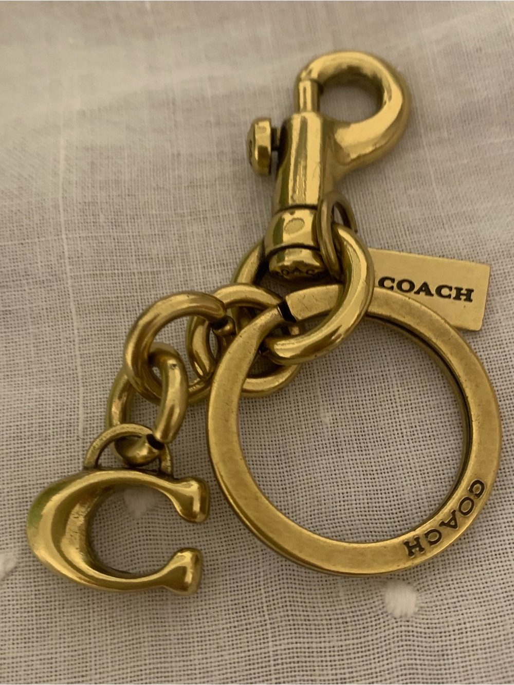 COACH Gold Tone Signature C Charm Key Ring